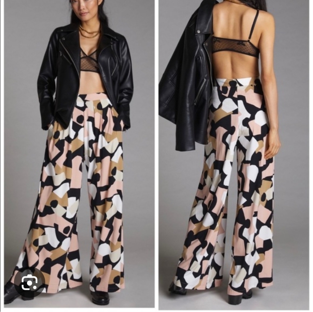 Anthropologie Corylynn Calter Abstract Print Wide Leg Pants Size XS